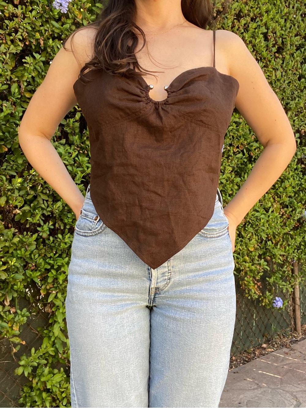 Fashion Nova Brown Pointed Hem Spaghetti Strap Cami
